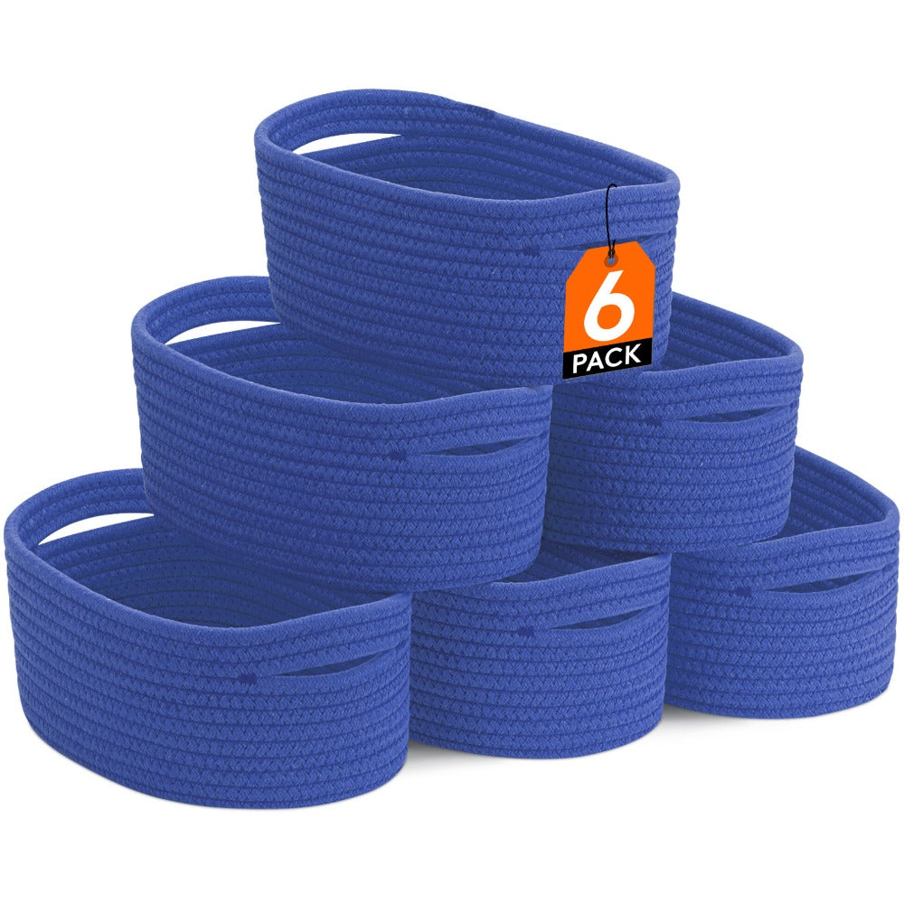 Woven Storage Baskets 6-Pack Cotton Rope Cube Bins 11x7x5¡± | Handmade Small Shelf Baskets for Organizing Closet Bedroom Living Room Playroom | Round Decorative Storage Caddy Multiple Colors