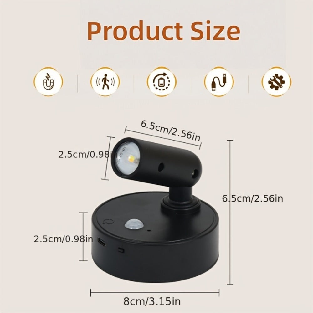 Wireless LED Spotlight Indoor 2 Pack Remote Control 3-Color Adjustable Motion Sensor Magnetic USB Rechargeable Wall Light for Bedroom Corridor Art Display