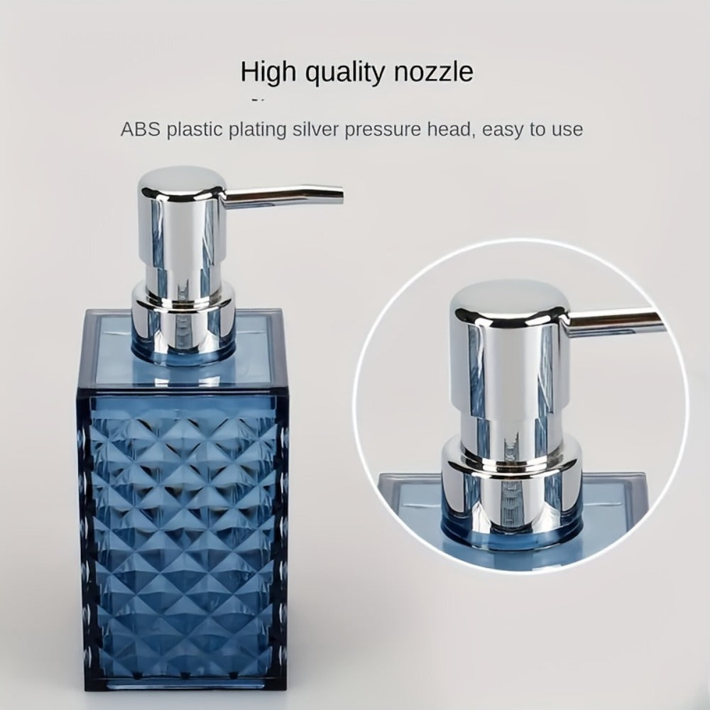Bathroom Accessories Set 4-Piece Diamond Grid Plastic Organizer Soap Dispenser Toothbrush Holder Grey Blue Green