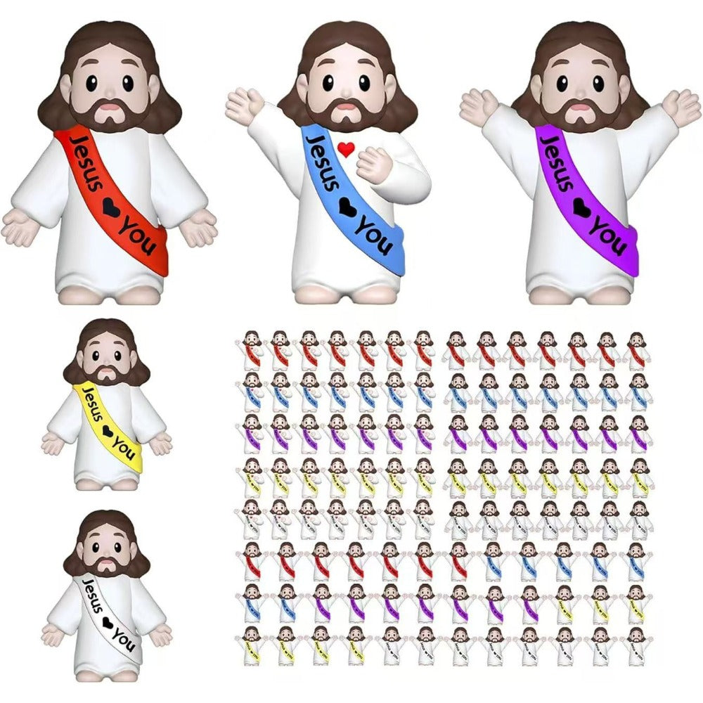 100pcs Mini Jesus Statue Party Favors - Religious Baptism First Communion VBS Crafts Gift Random Color
