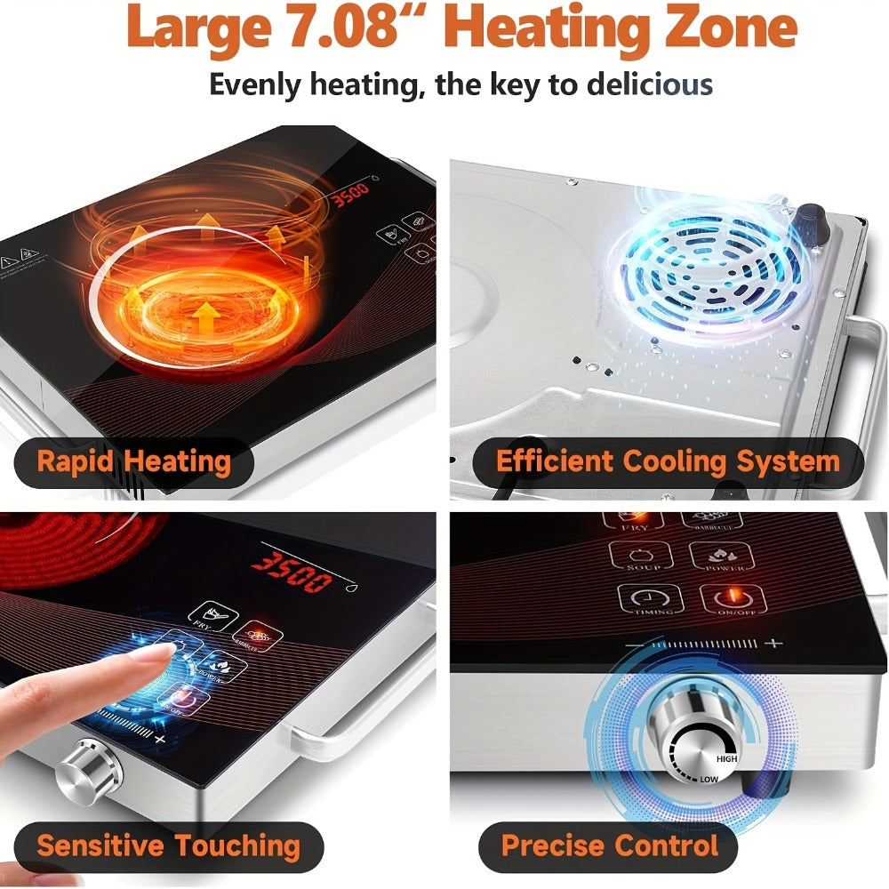 Portable Electric Induction Cooktop 2200W Ceramic Infrared Hot Plate with Adjustable Temperature & Dual Touch Rotation Control ¨C Single Burner Electric Stove for Home Dorm Cooking