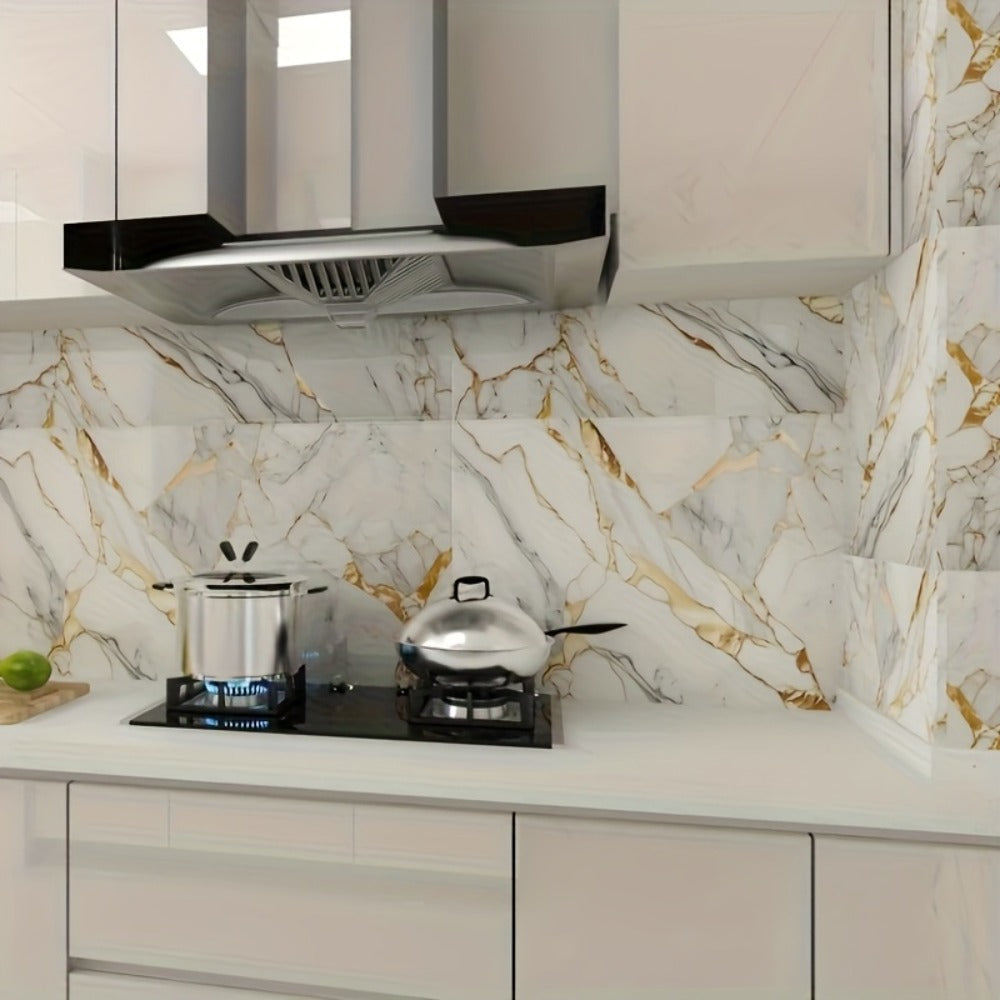 Peel and Stick Wall Tiles 50/100pcs - Waterproof PVC Marble Self-Adhesive Vinyl Panels for Bathroom Shower Kitchen Living Room TV Backdrop, Modern Wall Decor Easy Installation No Grout Required