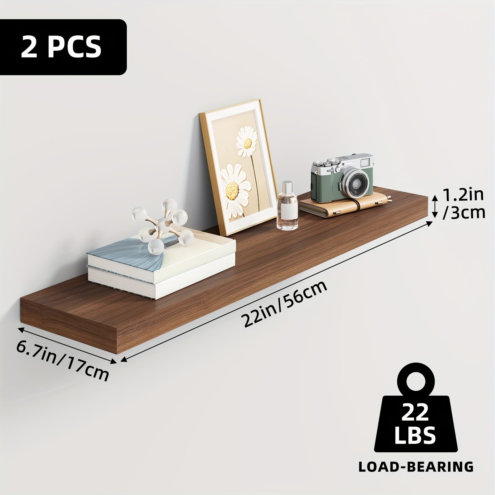 Floating Wall Shelves Set ¨C Wooden Wall-Mounted Shelves for Living Room, Kitchen & Bathroom (2/4/6pcs, 15.7¡±/19.7¡±/22¡±)