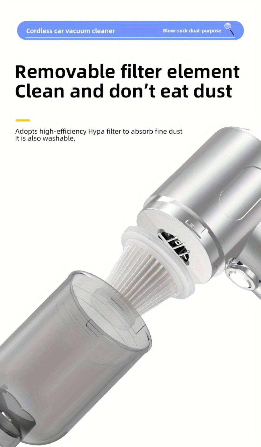 Cyclone Handheld Vacuum Cleaner Cordless Rechargeable with Strong Suction - Lightweight Portable for Home, Office, Car & Pet Hair, Allergy-Friendly Quick Cleanup Dust Buster, Easy to Use & Carry