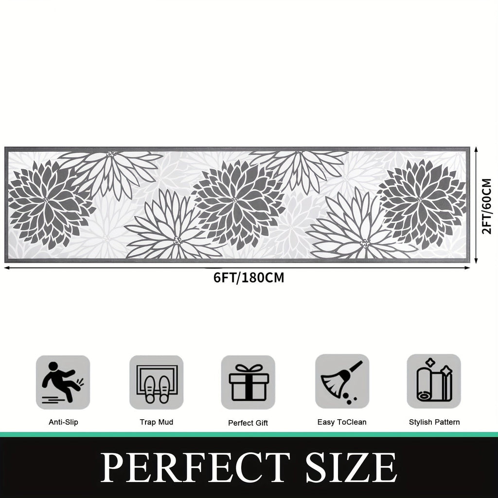Floral Medallion Runner Rug Non-Slip Machine Washable ¨C Low-Profile Hallway Carpet for Entryway, Laundry Room & Bathroom ¨C Brown & Grey, 2x6, 2x8, 2x10 Ft