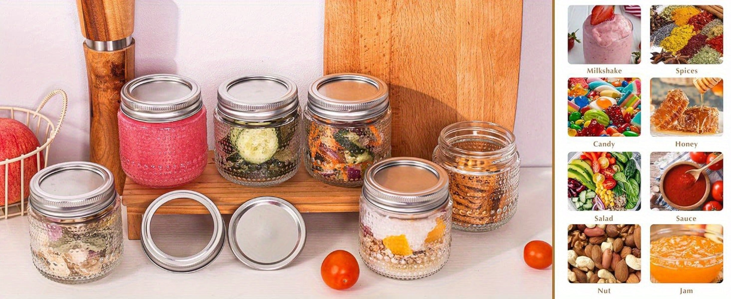 Mason Jars 8oz with Lids 12 Pack ¨C Clear Glass Canning Jars with Silver Metal Lids, BPA-Free Food-Grade, Dishwasher Safe ¨C for Storing, Pickling, Honey, Jam, Candles & DIY Crafts