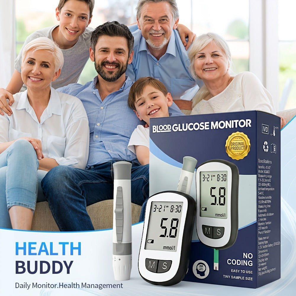 Blood Glucose Monitor Kit with 50 Test Strips & 50 Lancets - High Precision Glucometer Set for Home & Travel Diabetes Testing, Lancing Device Included, Compact Blood Sugar Test Kit