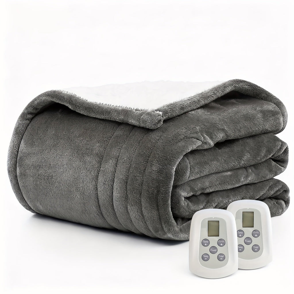 Dual Control Electric Heated Blanket with 10 Heat Levels - 10-Hour Auto Shutoff, Overheat Protection, Fast Heating, Soft Flannel, Machine Washable, 4 Sizes & 4 Colors, Bedroom Gift Blanket