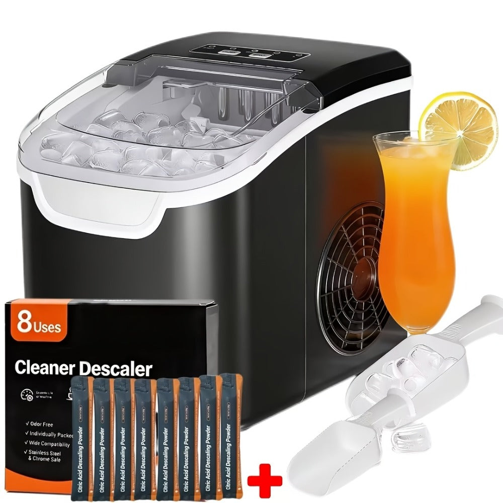 Pebble Ice Maker Countertop ¨C 26 Lbs/24H, 2 Ice Cube Sizes, Sonic Bullet Ice Machine, Auto-Cleaning, Stainless Steel, Ice Scoop & Basket, Optional Descaler Kit for Home, Kitchen, Camping & RV