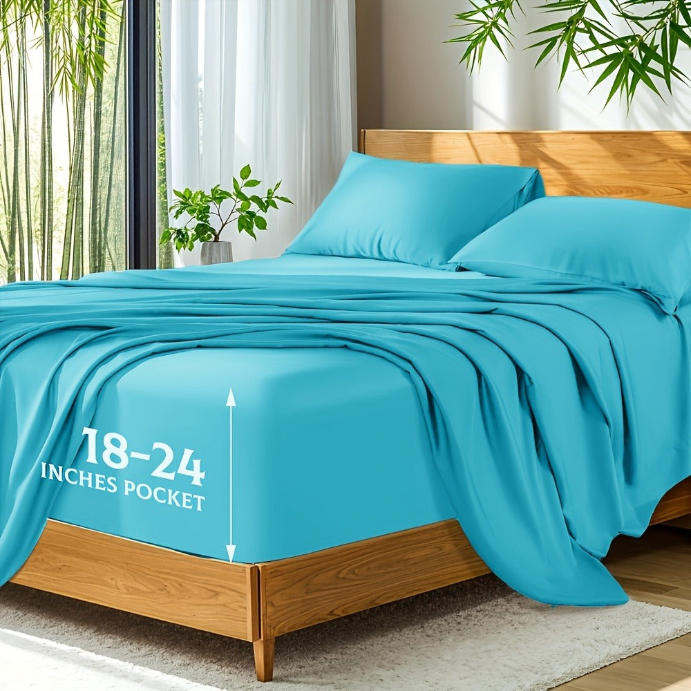 Bamboo Bed Sheets Set Twin Full Queen King ¨C Cooling Breathable Viscose Fitted Sheet for Hot Sleepers Hotel Luxury Deep Pocket Bedding 13 Colors Available