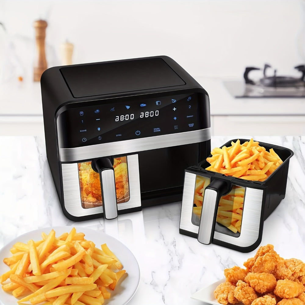 Dual Basket Air Fryer 9.5Qt ¨C 2x4.75Qt Independent Zones, Smart Finish Match Cook, 2400W, 8 Presets, Air Fry Roast Bake Grill, Energy Saving Family-Size Double Basket Air Fryer