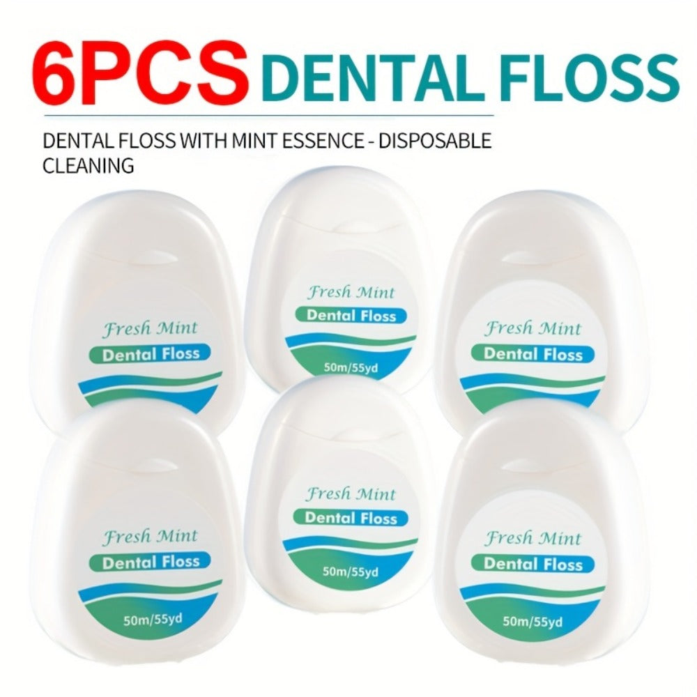 Dental Floss Picks 6pcs Mint Flavor - Plaque Remover Interdental Cleaner Oral Care Floss Sticks Fine Thread Teeth Cleaning Tool Intertooth Flossers