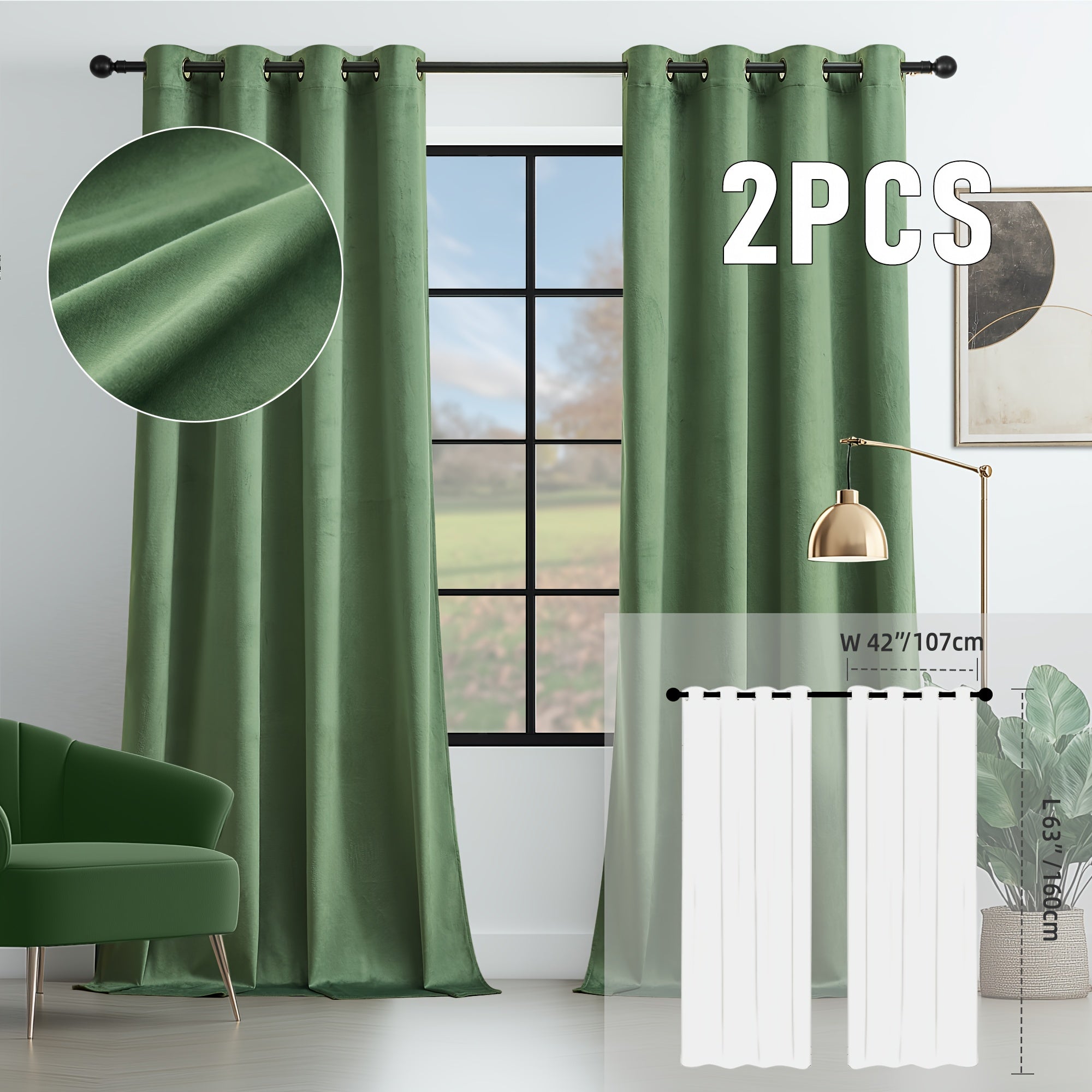 Velvet Room Darkening Curtains 2 Panels | Grommet Top Thermal Insulated Soundproof Blackout Curtains for Living Room Bedroom, Soft Solid Color Vintage Window Drapes
