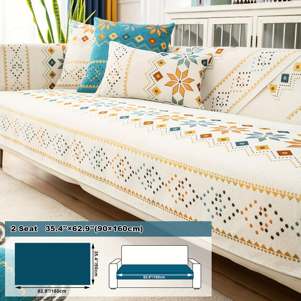 Boho Chenille Sofa Cover Non-Slip Jacquard Woven Couch Slipcover Pet Friendly Machine Washable 2 3 4 Seat Backrest Grey White Orange Bohemian Style