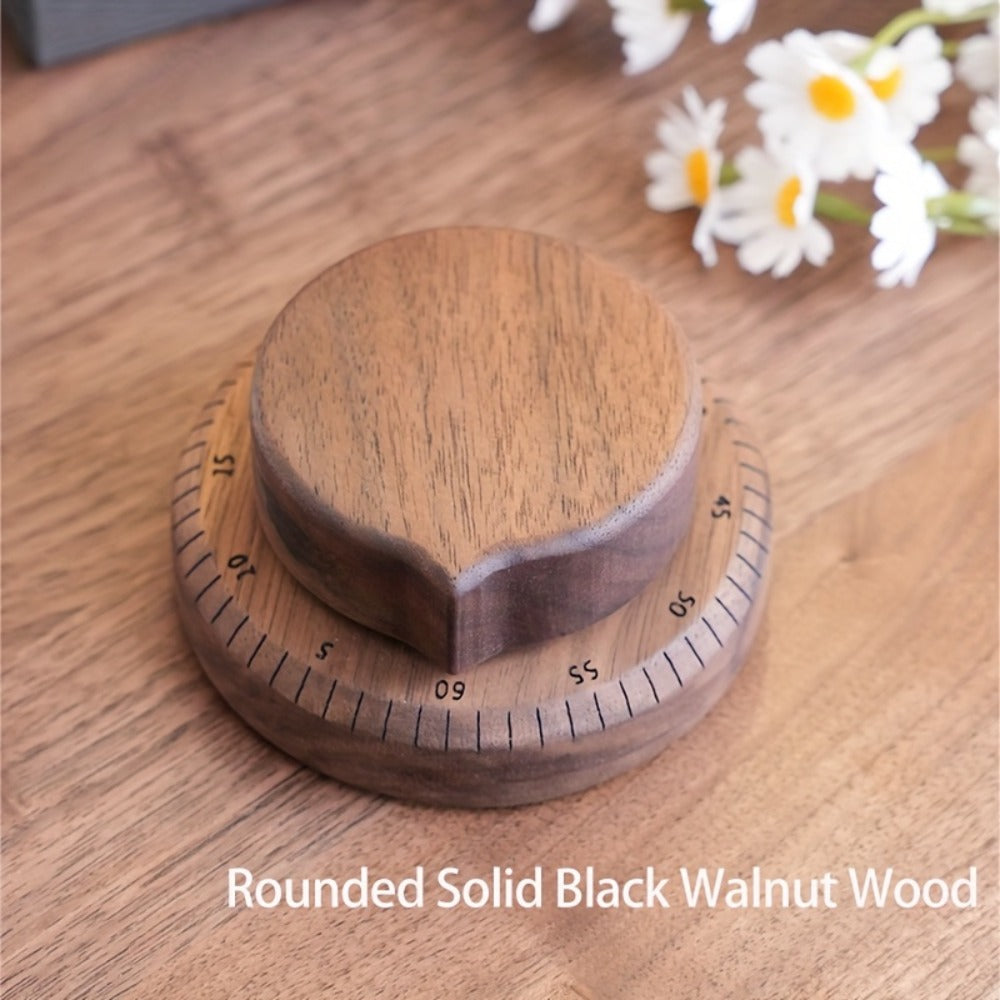 Mechanical Kitchen Timer with Loud Alarm - Black Walnut Wood Cooking Timer, 100% Battery-Free Desktop Timer for Cooking, Baking & Study