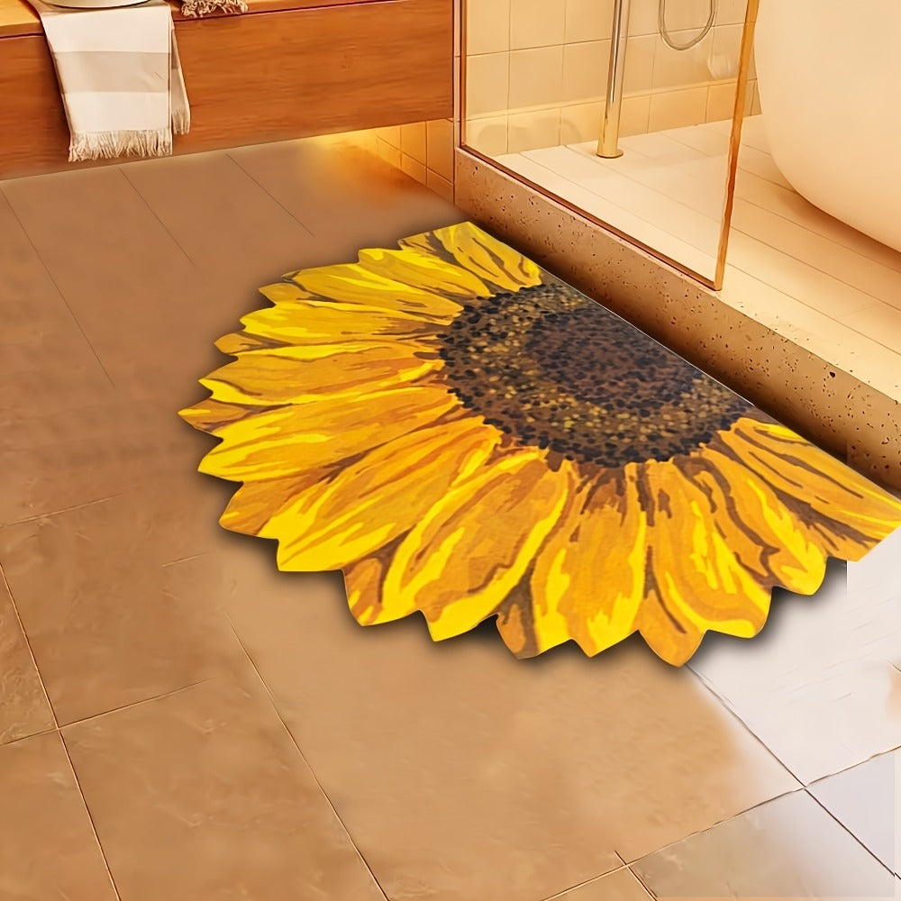 Sunflower Floral Bathroom Mat Non-Slip Super Absorbent Quick Dry Bath Rug Soft Diatom Mud Shower Mat Easy Clean Rubber Backed Floor Mat for Tub Shower Home Decor