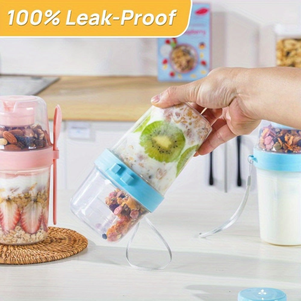 Yogurt Parfait Cups with Leakproof Lids and Spoons 4-Pack 27oz Large Microwave Safe Stackable Breakfast Containers Separate Toppings Compartment BPA-Free for Overnight Oats Cereal Meal Prep Home Office Travel