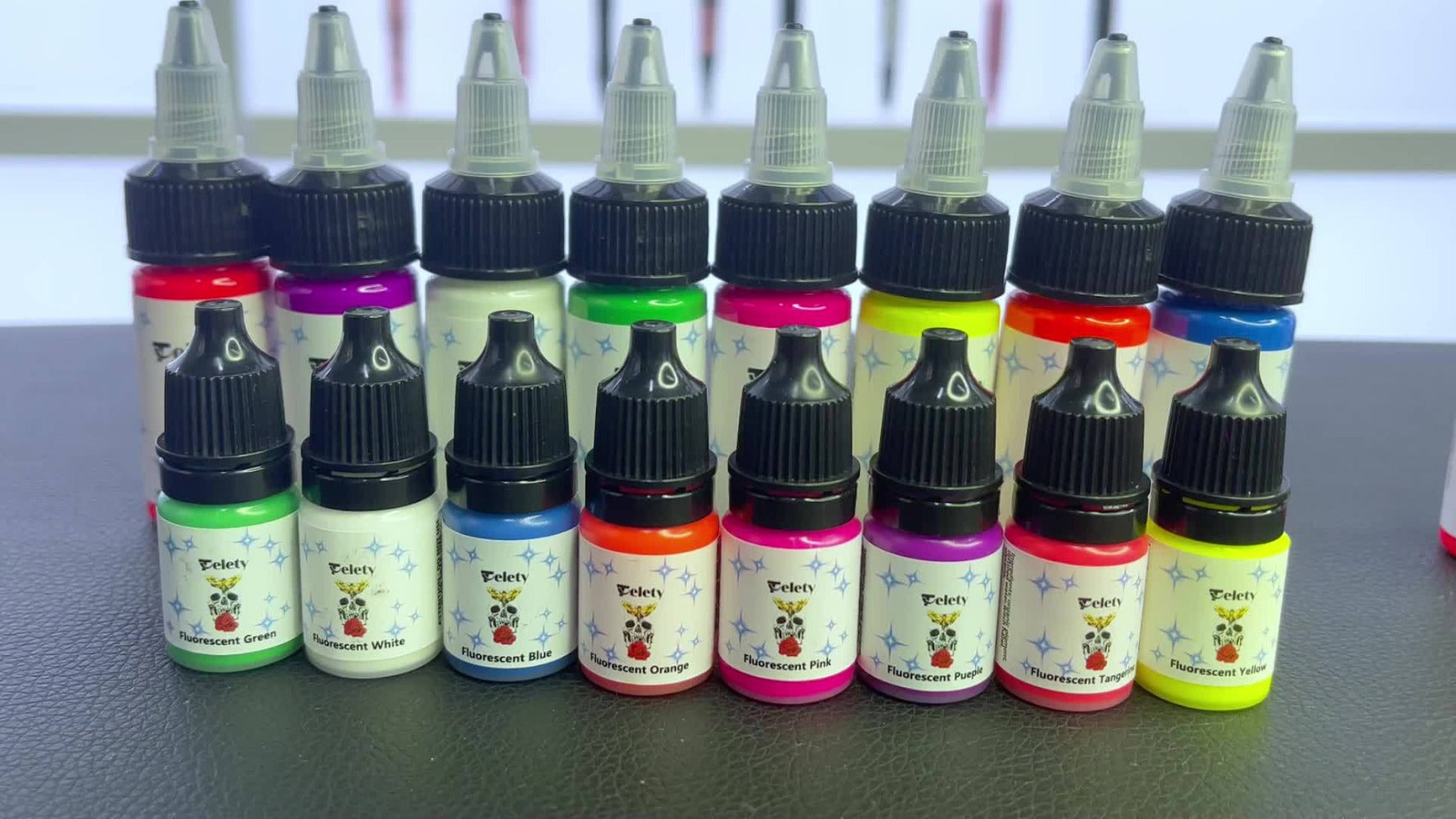 UV Fluorescent Tattoo Ink Set 8 Colors ¨C Professional Long-Lasting Blacklight Tattoo Pigment for Body Art, Permanent Makeup & DIY Tattoo ¨C Vibrant Neon Violet Glow Ink