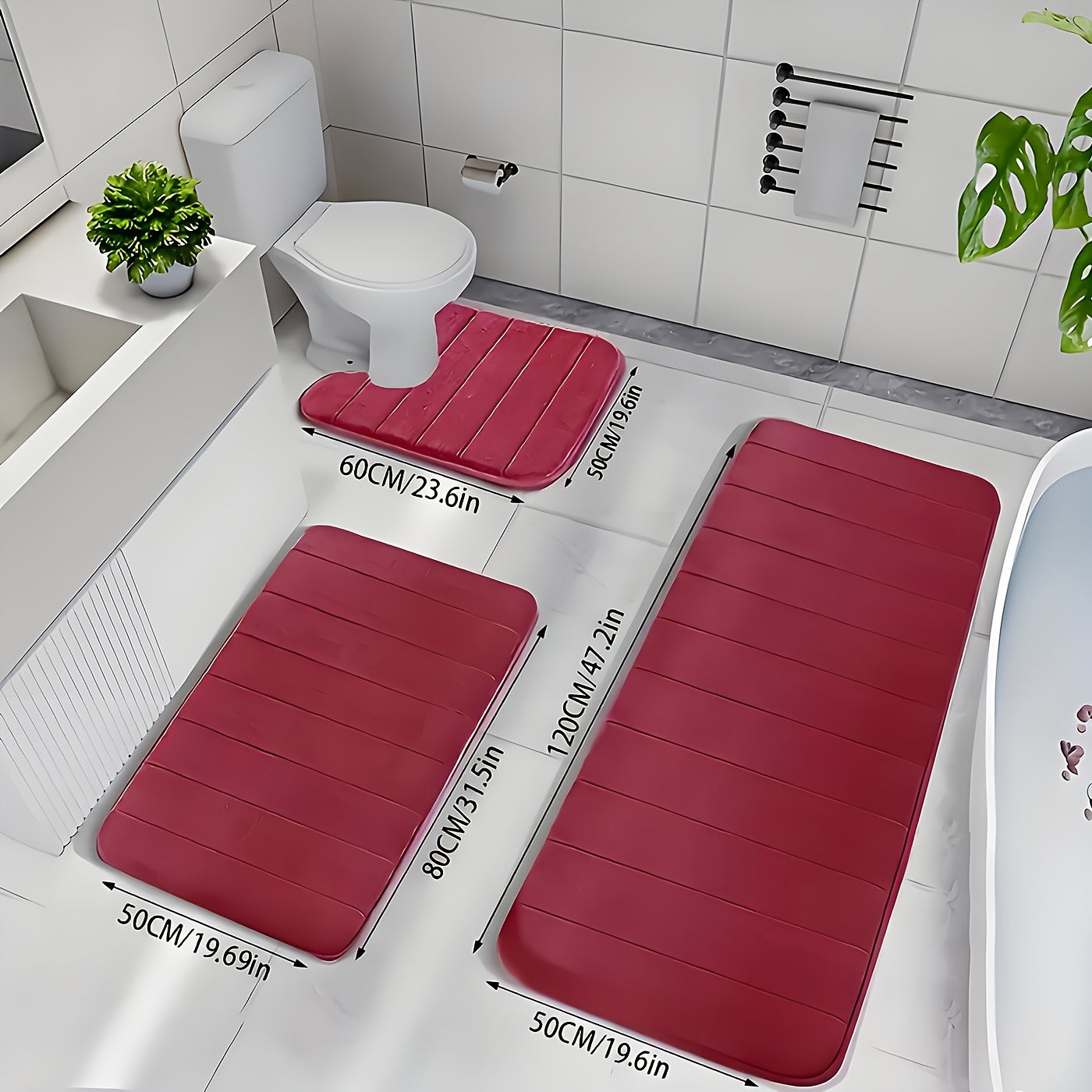 Memory Foam Bath Mat Set 3-Pack Non-Slip Soft Plush Absorbent Bathroom Rug for Shower Kitchen Bedroom Indoor Use