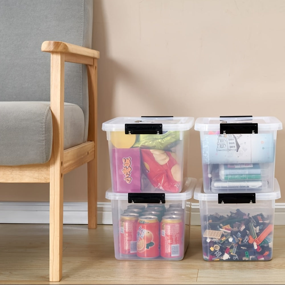 6-Pack Clear Storage Bins with Lids & Latch Handle, Stackable Plastic Containers 6-Liter
