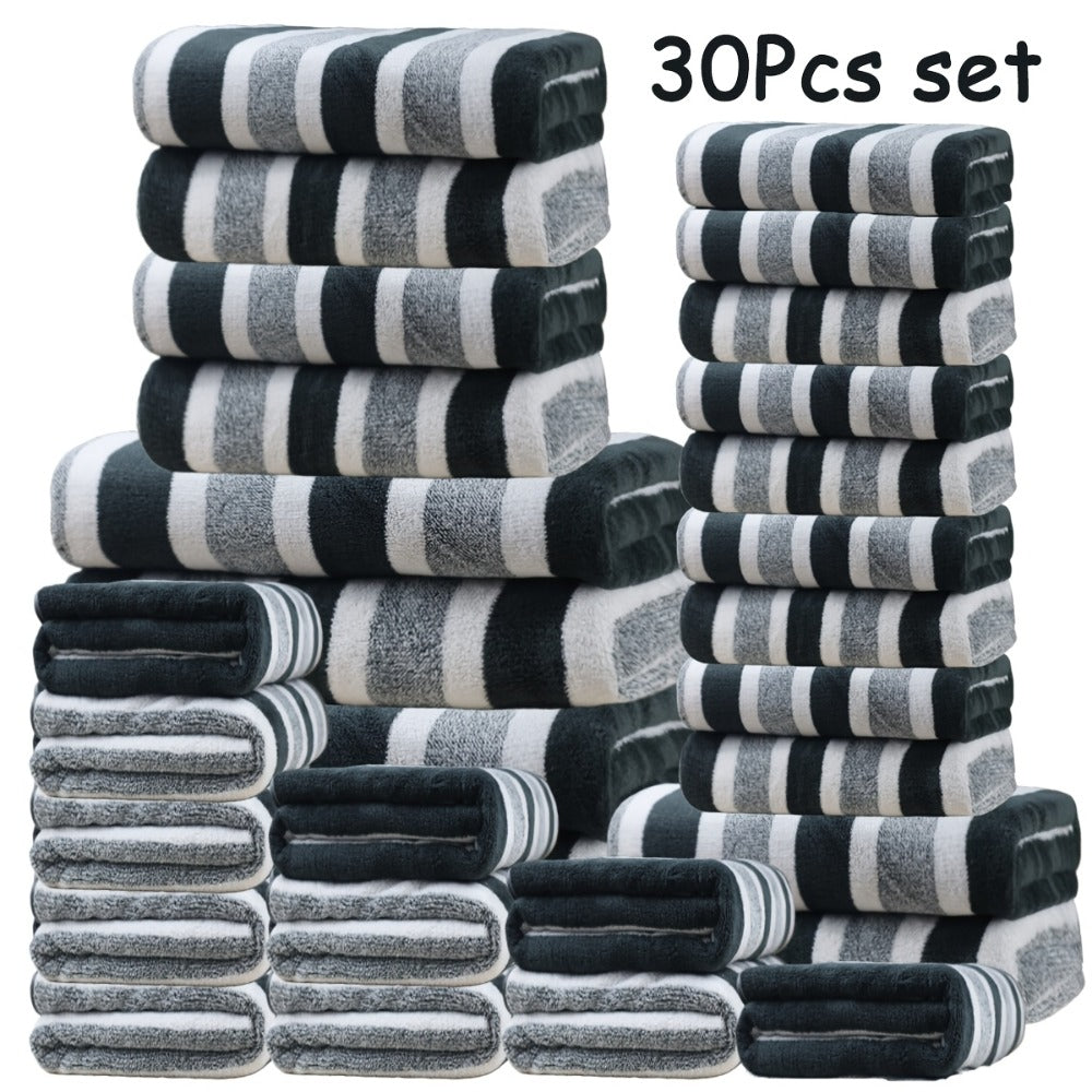 Bath Towel Set 30 Piece Coral Fleece Super Soft Quick Dry Fast Absorption Lightweight Large Wide Towels for Home Hotel Spa Gym Camping Christmas Gift Red Gray Green Navy Blue Purple Brown