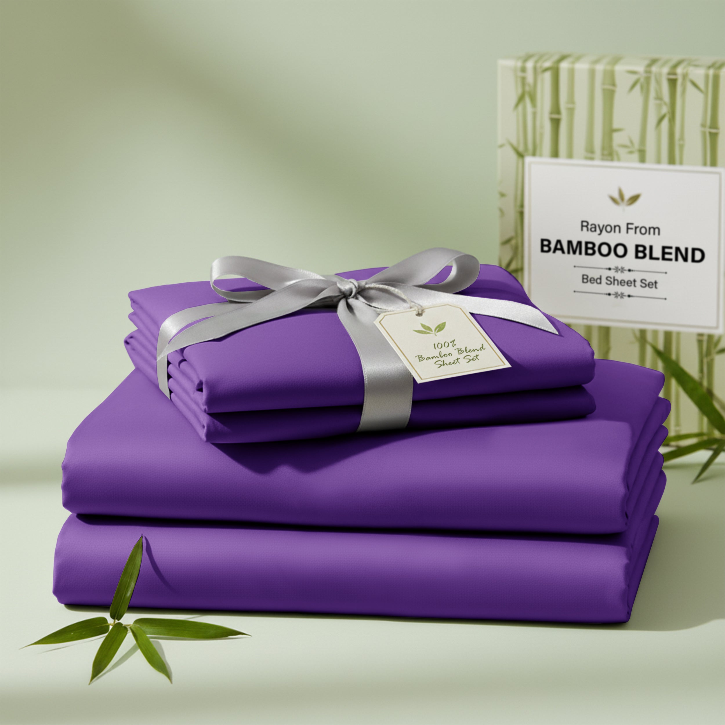 Bamboo Blend Bed Sheet Set 4 Piece 30% Bamboo Viscose 70% Polyester Cooling Deep Pocket 16 Inch Wrinkle-Resistant Moisture-Wicking Twin Full Queen King Cal King
