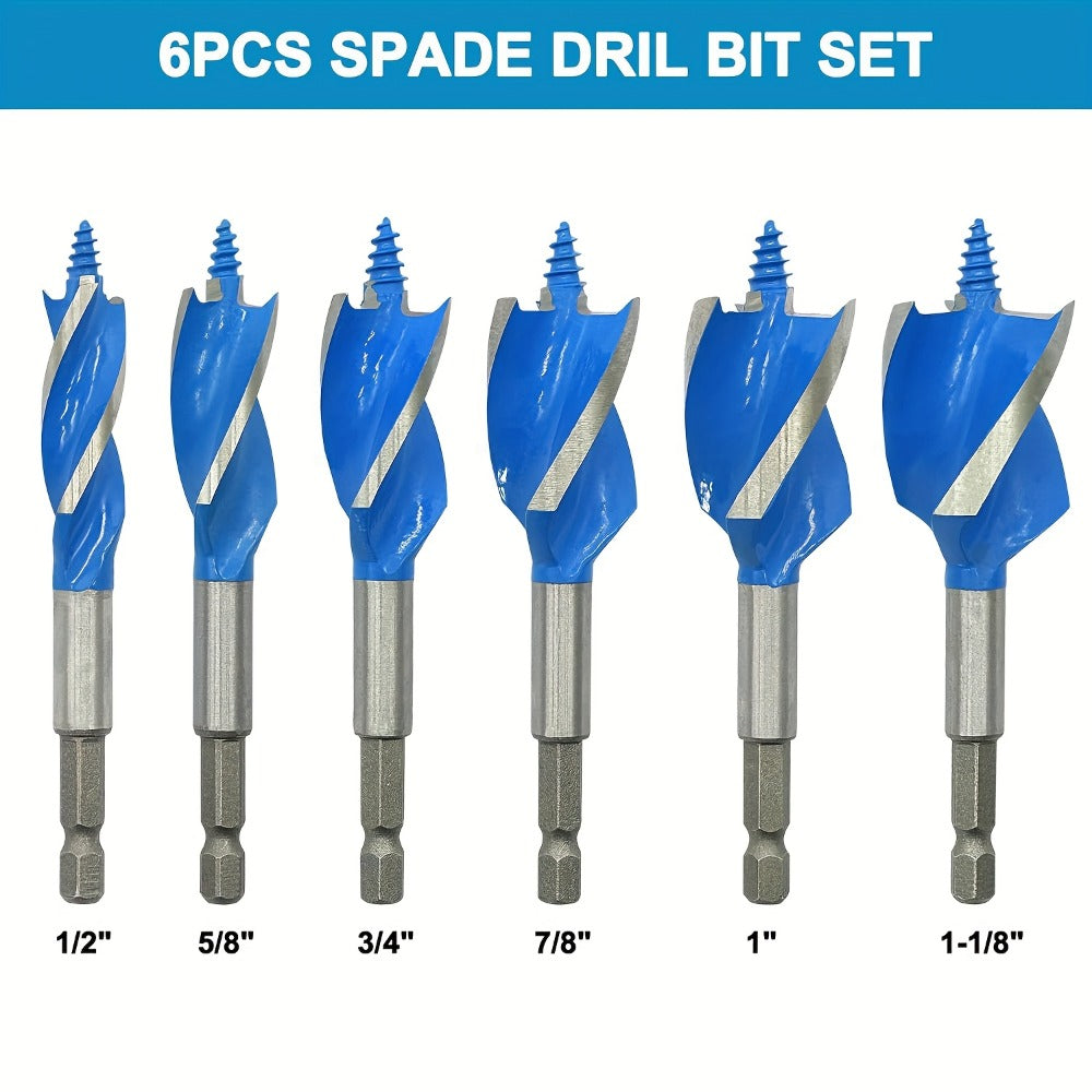 Drill Bit Set 6PCS Hex Shank Quick Change - Metal Hexagonal Handle with 4 Slots & 4 Blades, Multi-Purpose Wood & Metal Drill Bits for Door Locks Drawers Hole Drilling Woodworking DIY Projects