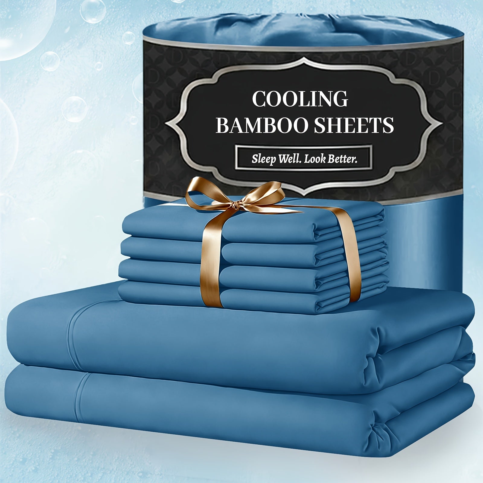 Bamboo Bed Sheet Set 4 Piece Extra Deep Pocket Cooling Breathable Soft Wrinkle Free Hotel Luxury Fitted Sheet Flat Sheet Pillowcases Twin Full Queen King