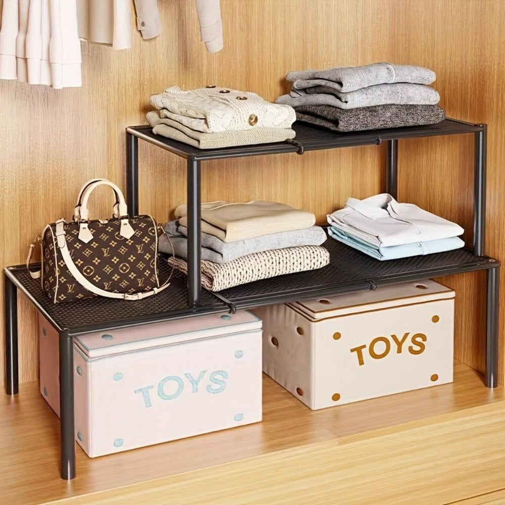 Metal Storage Rack Adjustable Expandable Shelving Unit for Kitchen Bedroom Wardrobe Closet Organization Heavy Duty Stackable Metal Shelf