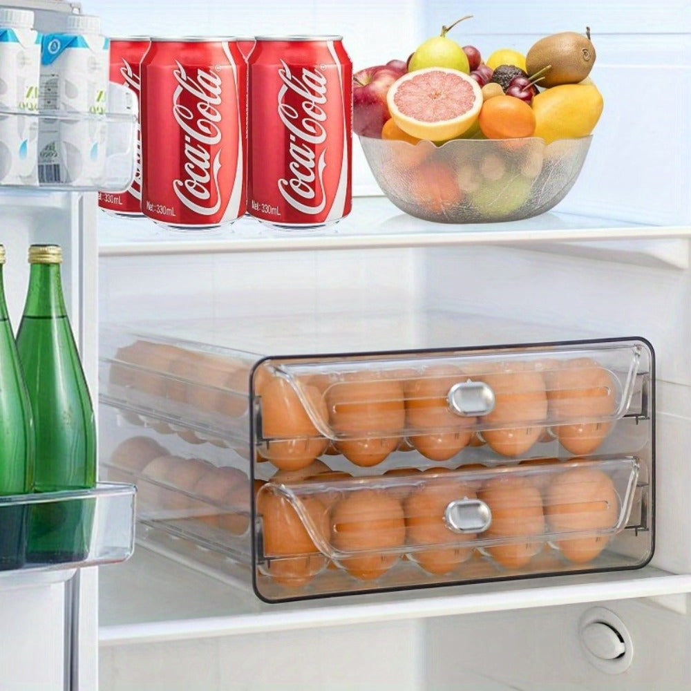Egg Storage Box for Refrigerator 40 Eggs - Transparent Double-Layer Drawer Style Egg Container, Fresh-Keeping Stackable Egg Holder for Fridge, Kitchen Egg Organizer with Lid