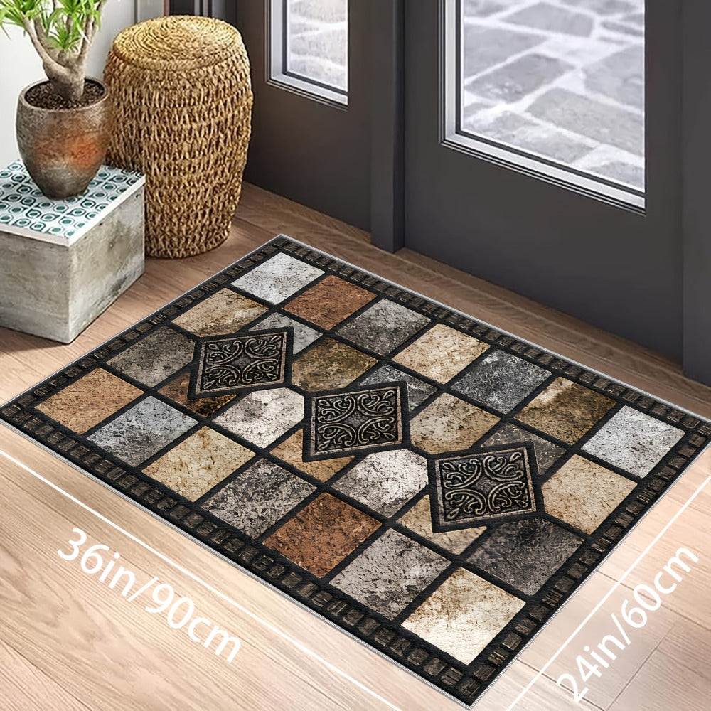 Marble Print Area Rug Luxury Soft ¨C Non-Slip Indoor Outdoor Carpet for Living Room, Bedroom & Entryway, Warm Cozy Tile Pattern Floor Mat, 56x80 Inches