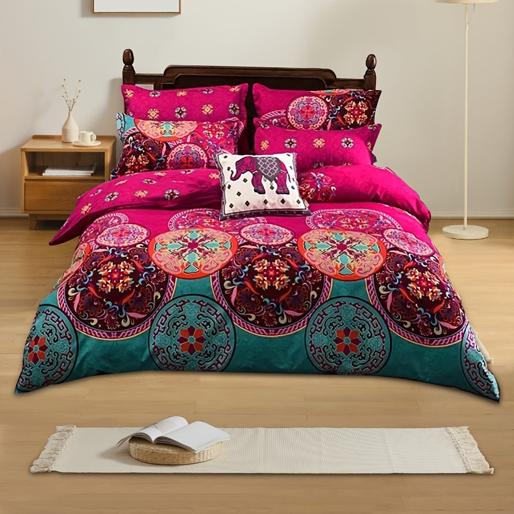 Bohemian Floral Quilt Comforter Set ¨C Soft Microfiber Lightweight Bedding for All Seasons, Twin Queen King ¨C Rose Red, Scarlet & Dark Pink