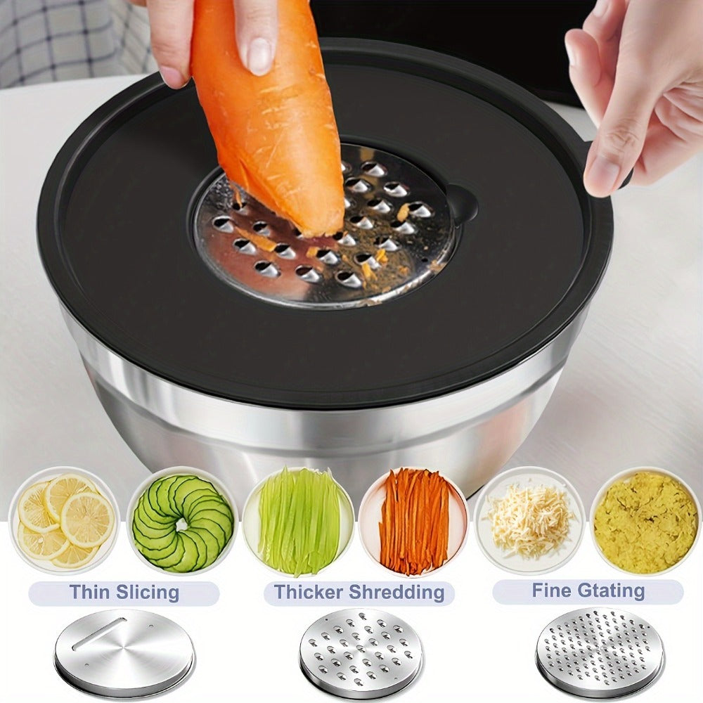 Stainless Steel Mixing Bowl Set with Airtight Lids & Non-Slip Silicone Base, 8-Piece Nesting Bowls for Baking Cooking Serving, Dishwasher Safe Kitchen Mixing Bowls with Lids for Food Storage
