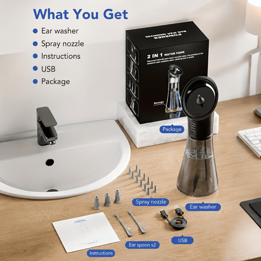 Earwax Removal Kit Pro with Visual Waste Tank ¨C Interchangeable Nozzles, USB Rechargeable Ear Cleaner for Adults, Ear Scoop & Ear Washer Options