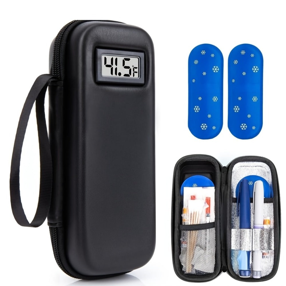 Insulin Travel Case with Temperature Monitor 2 TSA Approved Ice Packs Portable Diabetic Bag for Insulin Pens Syringes Medication Diabetes Essentials Blue Green Black