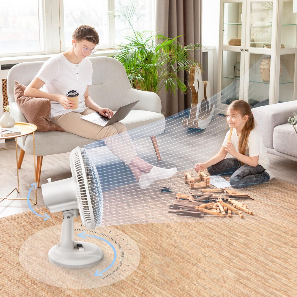 Oscillating Table Fan 12 Inch Quiet 3-Speed Adjustable Tilt with Safety Grill for Home Office Bedroom Dorm Desktop Personal Cooling Fan