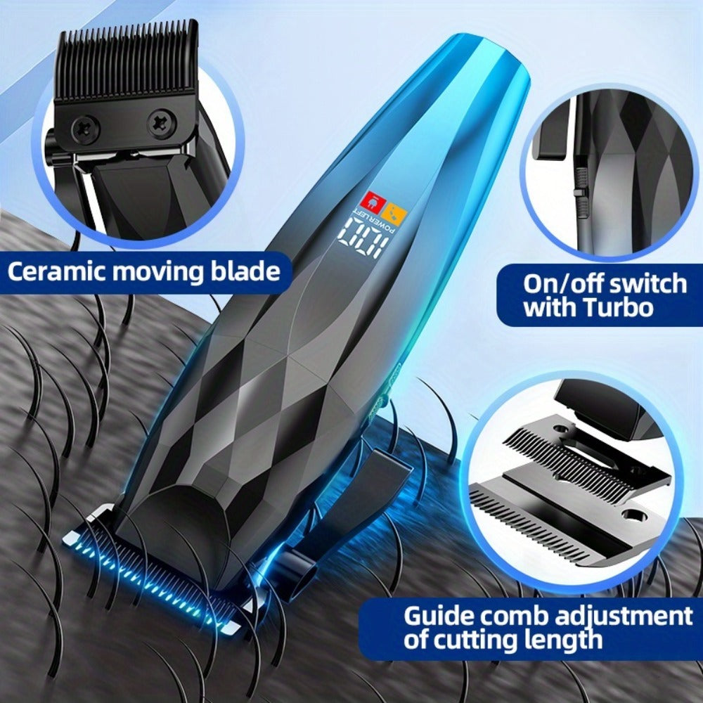 Hair Clipper for Men Professional Electric Trimmer | 7000RPM Motor | Ceramic Blade | 8 Guide Combs | 2000mAh LED Battery | Cordless USB Rechargeable | Fade Buzz Cut Home Barber Kit