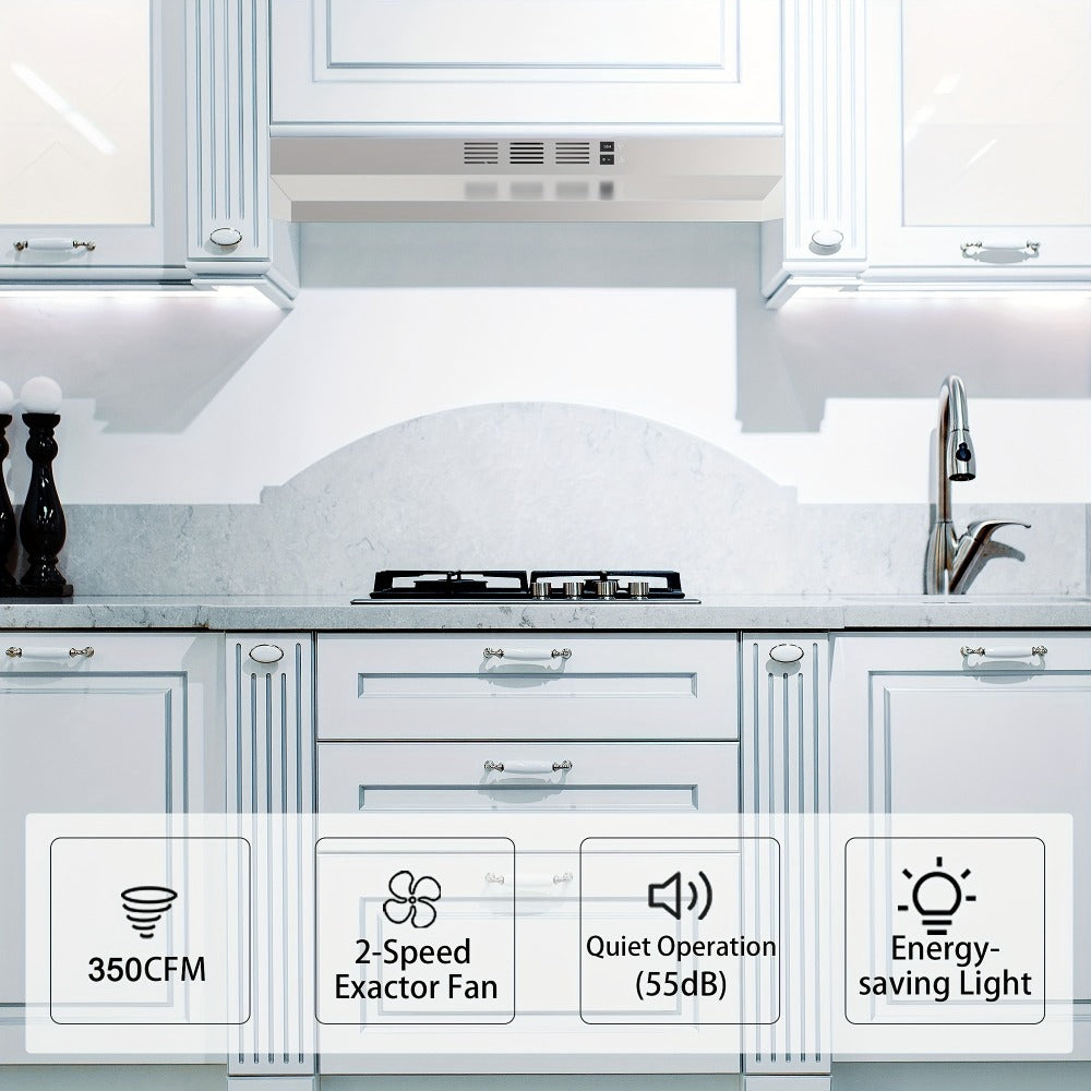 Range Hood 30 Inch Under Cabinet | Ducted & Ductless Convertible Kitchen Vent Hood with LED Light & 2-Speed Exhaust Fan, Stainless Steel ¨C Black, White & Silver, Easy Install