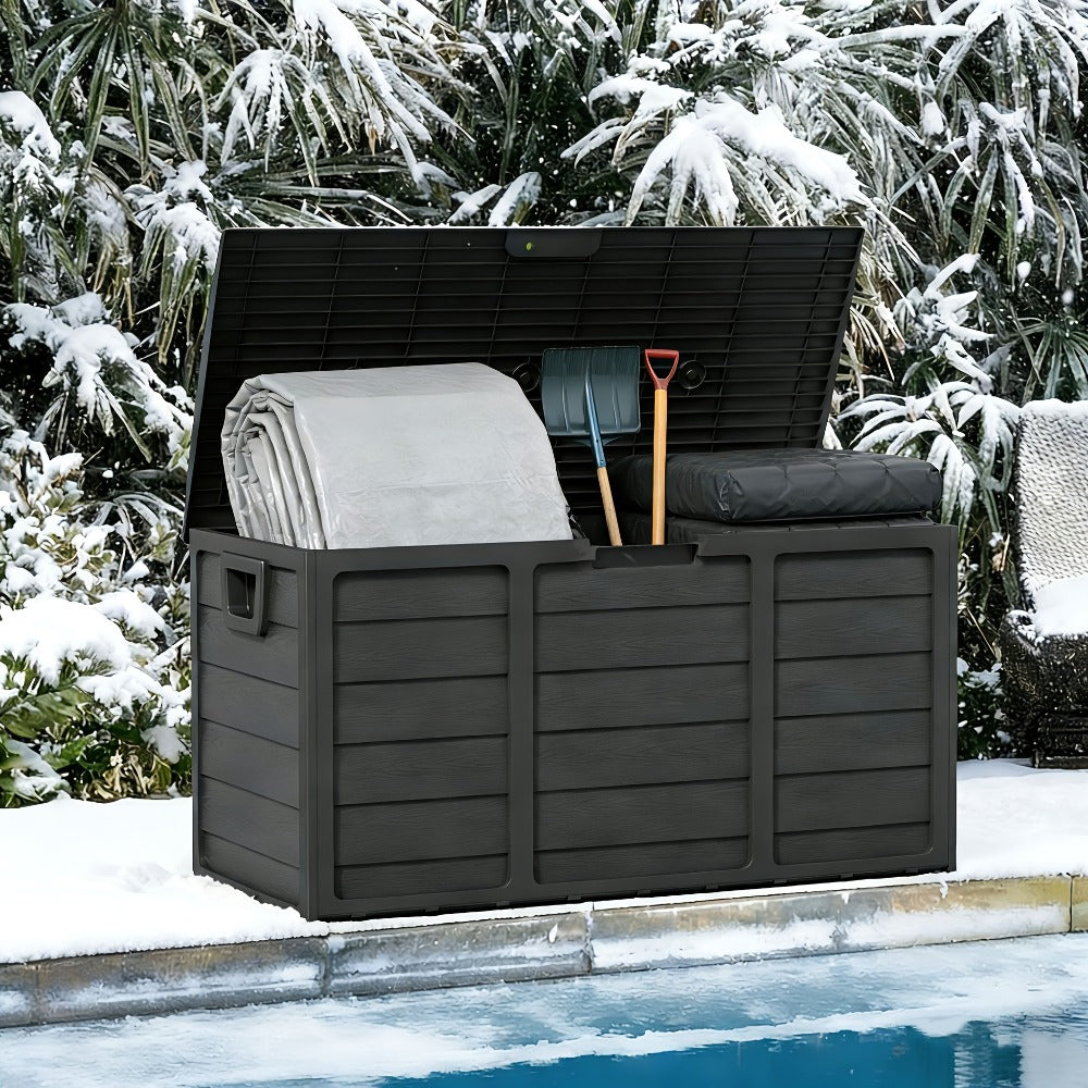 Outdoor Storage Box 75 Gallon Resin Deck Box with Handles ¨C Waterproof Lockable Container for Pool Accessories, Garden Tools, Camping Gear & Patio Storage, Easy Assembly