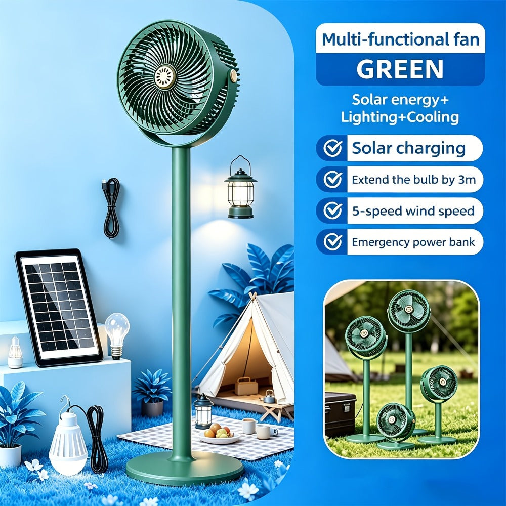 Solar Floor Fan 33-Inch Rechargeable 4000mAh USB Standing Fan Power Bank 2-in-1 360¡ã Tilt 5-Speed 4-Height Adjustable for Indoor Outdoor Courtyard RV Camping