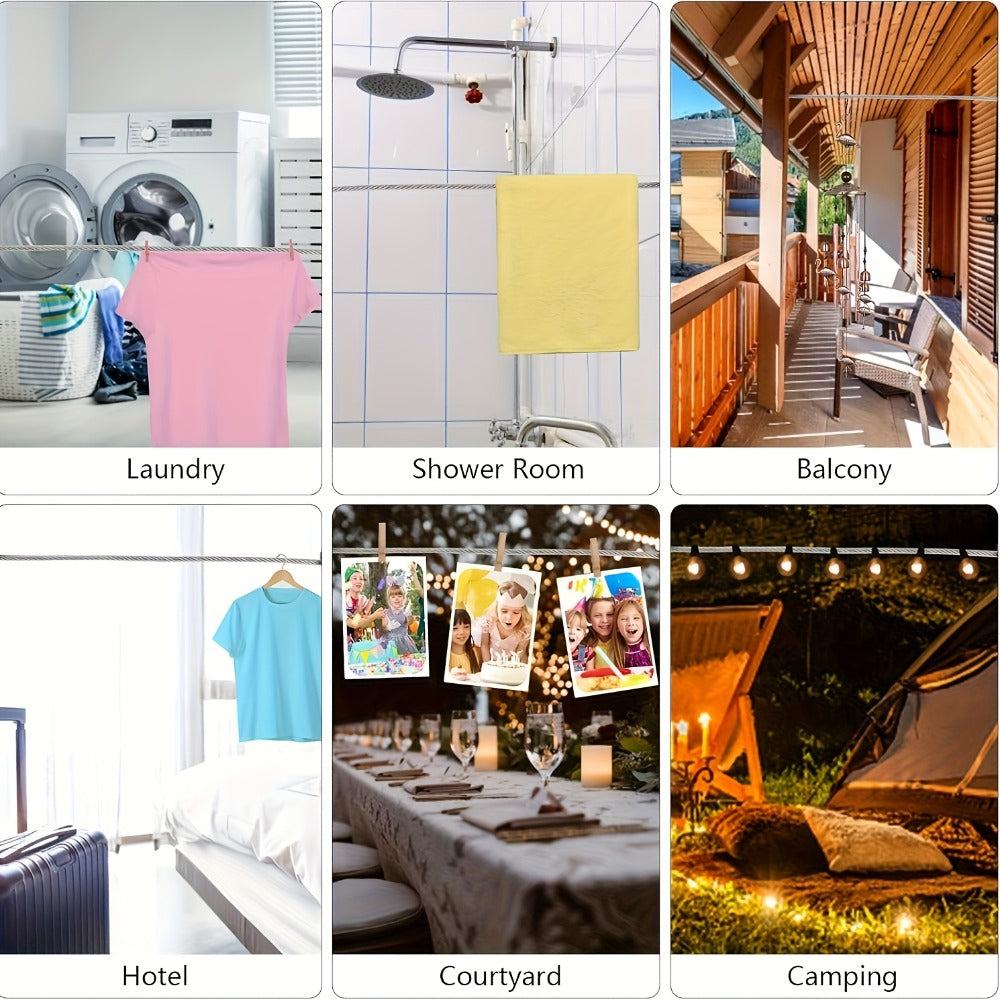 Retractable Clothesline Stainless Steel - Portable Indoor Outdoor Laundry Line for Apartment, Dorm & Camping, Anti-Rust Durable Clothes Drying Rope, Space Saving Laundry Solution | 9M & 15M Options