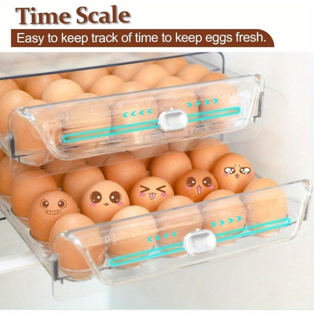 Egg Storage Box for Refrigerator 40 Eggs - Transparent Double-Layer Drawer Style Egg Container, Fresh-Keeping Stackable Egg Holder for Fridge, Kitchen Egg Organizer with Lid