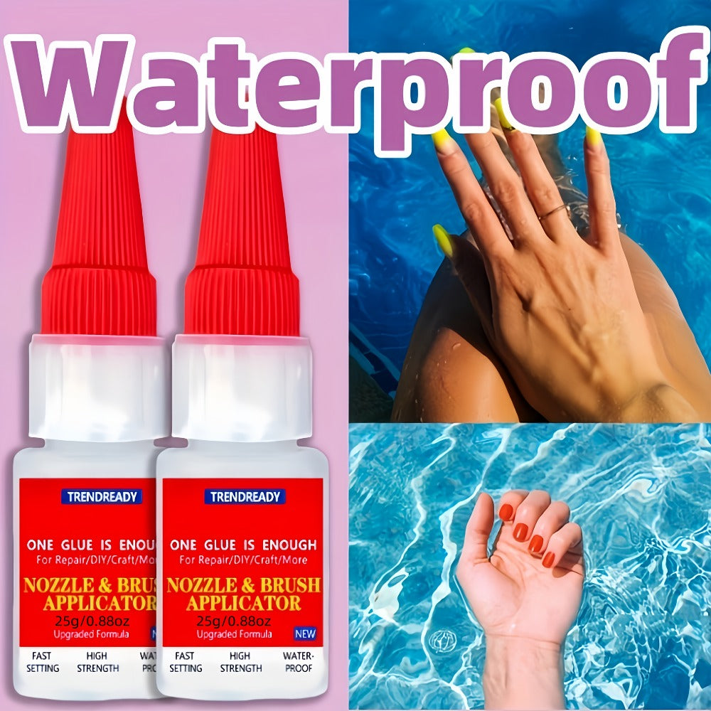 Nail Glue Salon Grade Super Glue 2-Pack ¨C Heavy Duty Clear Adhesive for Artificial Nails, Multi-Surface Repairs, Waterproof with Dropper & Brush, Non-Yellowing