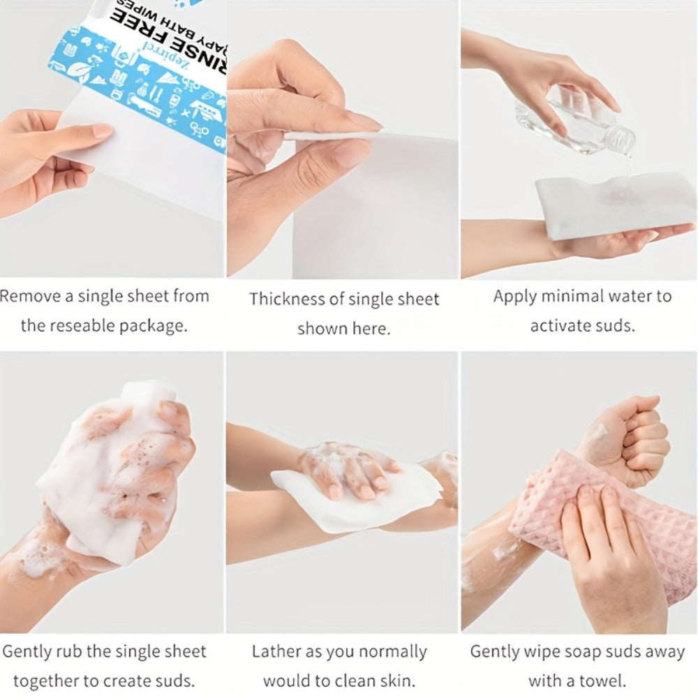 Disposable No-Rinse Soap Towel Sheets for Travel Camping Gym - Portable Foam Bath Towel Sensitive Skin Safe Wet Lather Dry All-In-One Body Wash Towel 25/50/100/250pcs