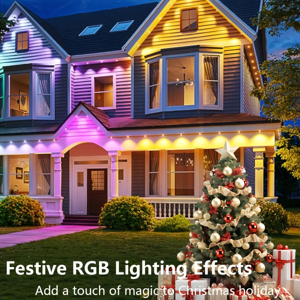 Permanent Outdoor Lights RGB LED Eave Lights with App & Remote Control, IP67 Waterproof, Music Sync, Timer, Triangular Lens Effect, for Christmas Halloween Holiday Everyday Accent Lighting ¨C 15ft to 500ft