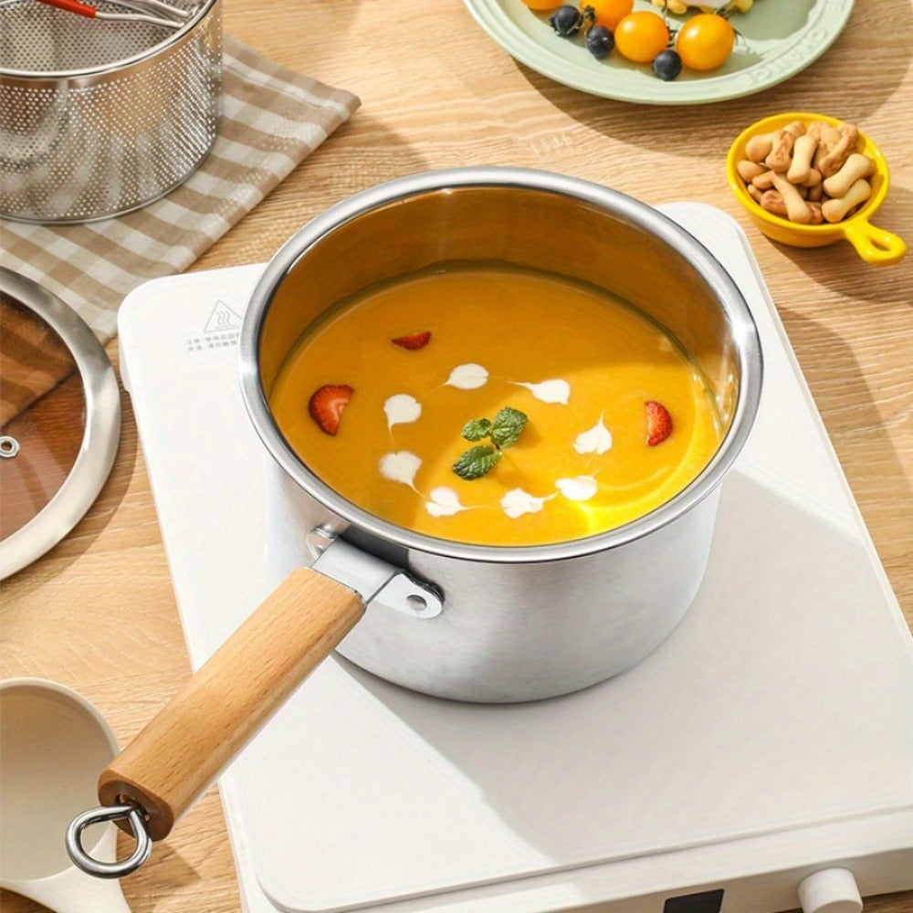 Stainless Steel Deep Fryer Pot Set with Frying Basket & Glass Lid, Non-Stick Multi-Function Cookware for Deep Frying, Noodles, Steaming & Ricotta, Induction & Gas Compatible