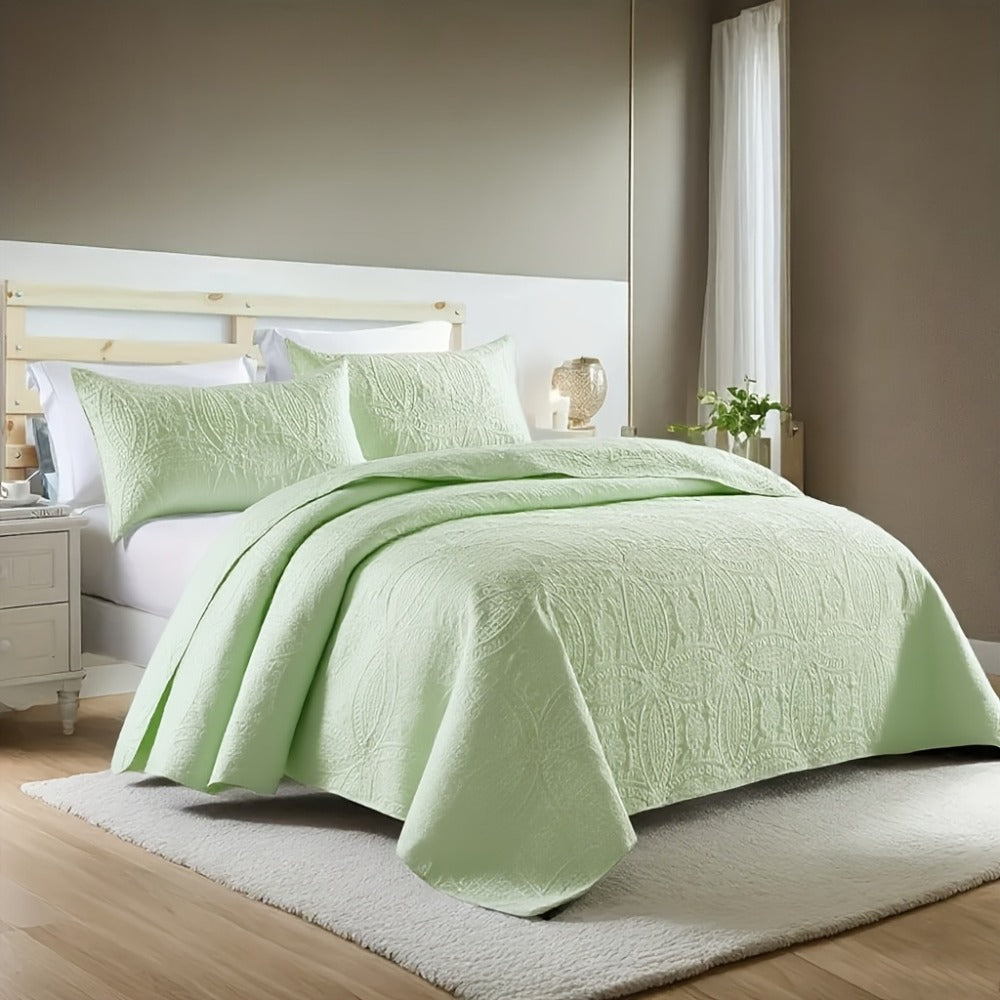 Quilt Set 3 Piece Soft Lightweight Bedding - Thin Bed Quilt with 2 Pillowcases for Bedroom Guest Room, Full Queen King, All Season Comforter Set, 10 Colors