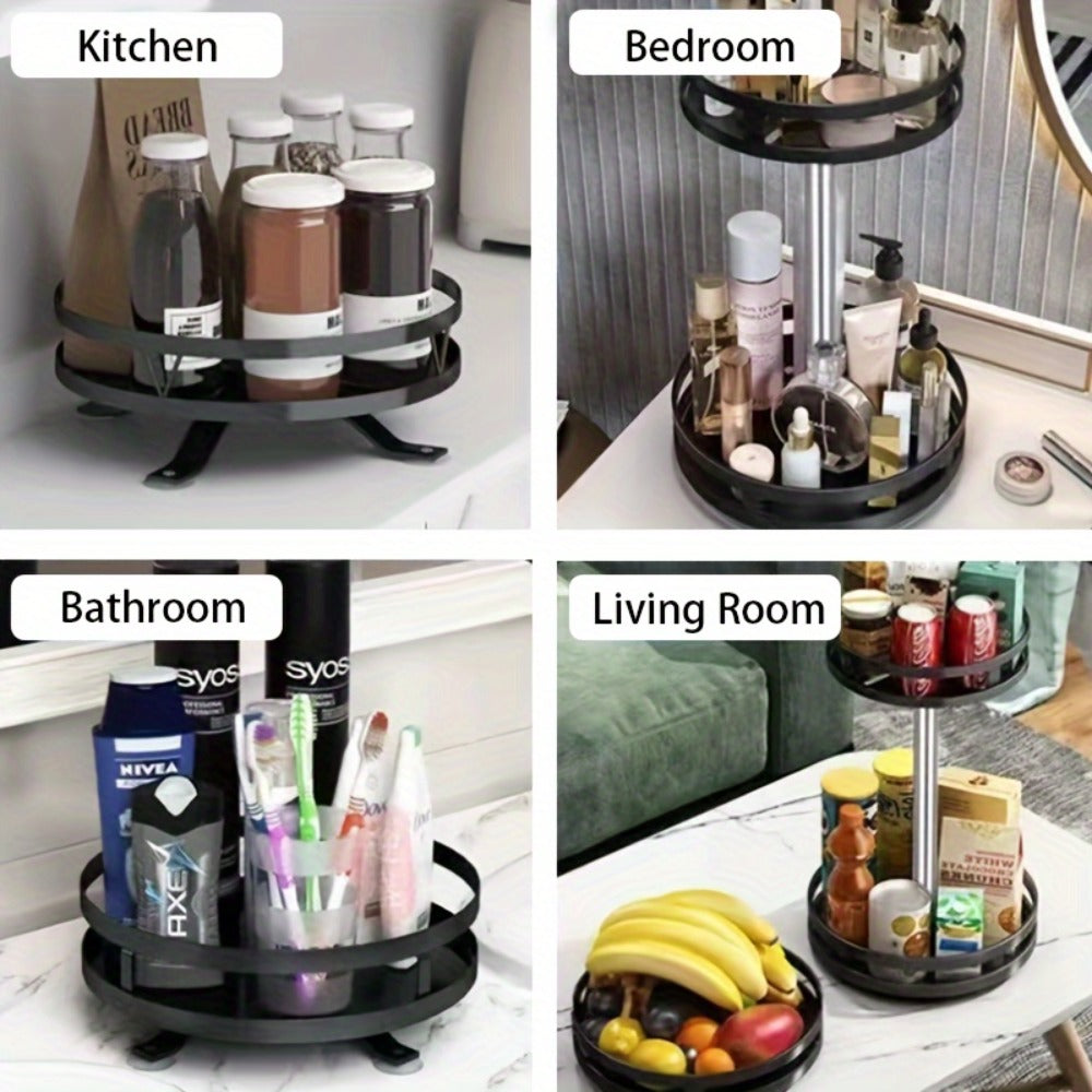 Lazy Susan Turntable Organizer Metal Rotating Spice Rack 1 2 3 Tier for Cabinet Kitchen Countertop Pantry Bathroom ¨C Spinning Storage Rack with Suction Cup Feet & Labels