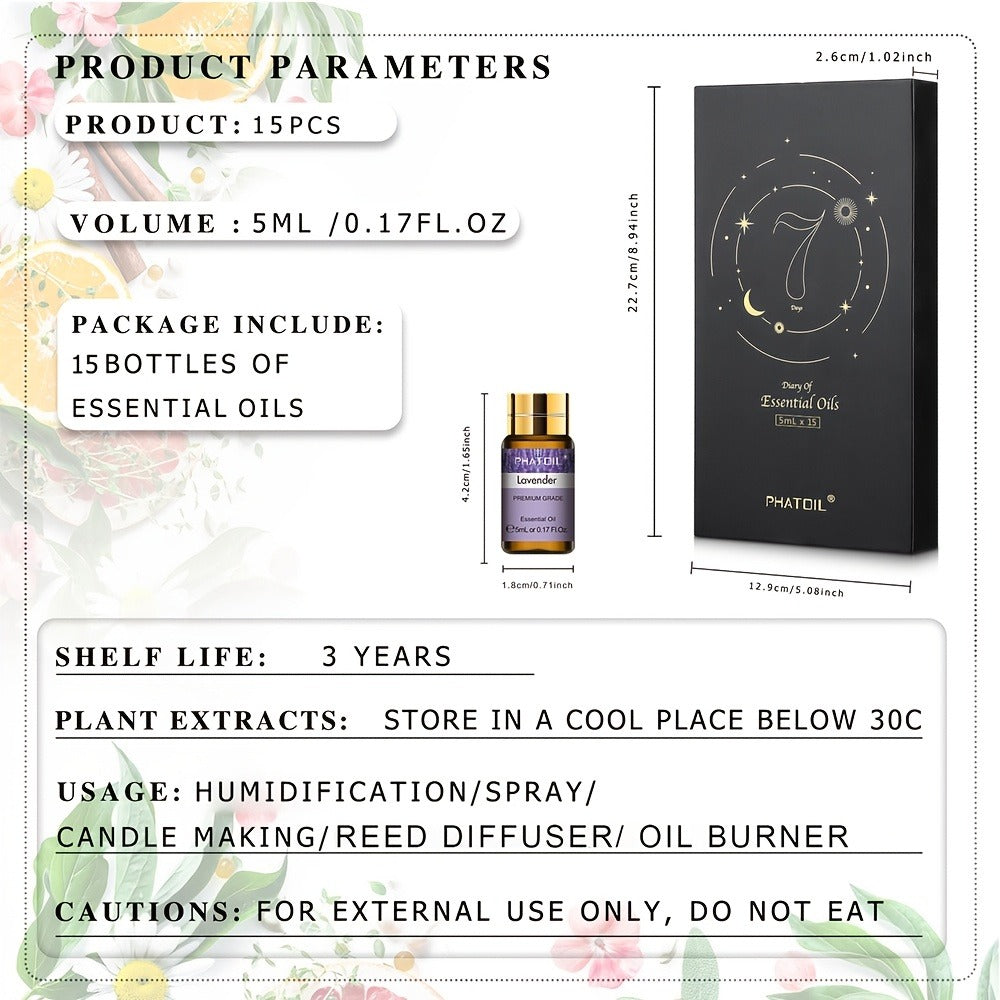 Essential Oil Kit 15pcs ¨C 5ml Aromatherapy Gift Set for Diffuser, Humidifier & Candle Making | Mother's Day, Christmas, Valentine's Day Gift
