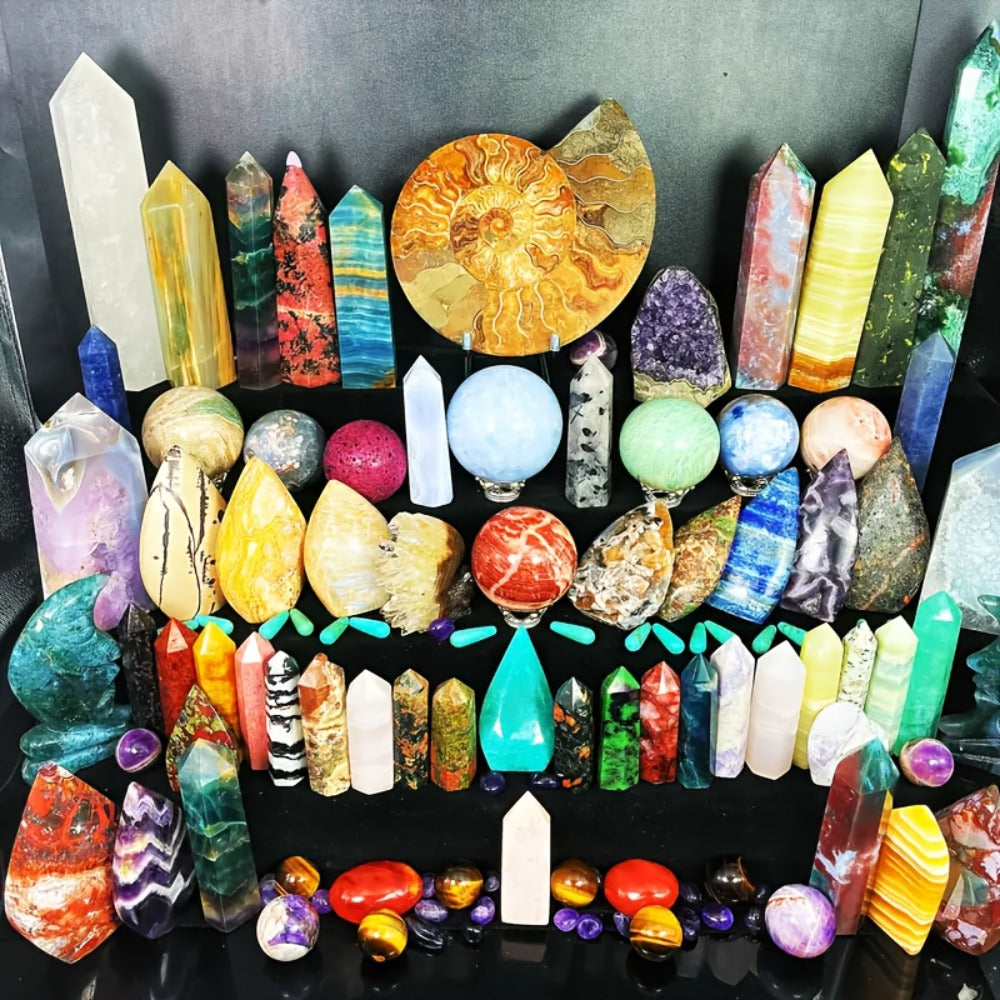 Crystal Gemstone Box Set 1LB ¨C Bohemian Natural Raw Healing Stones Assorted Shapes Colorful Lucky Crystals Gift Set for Women